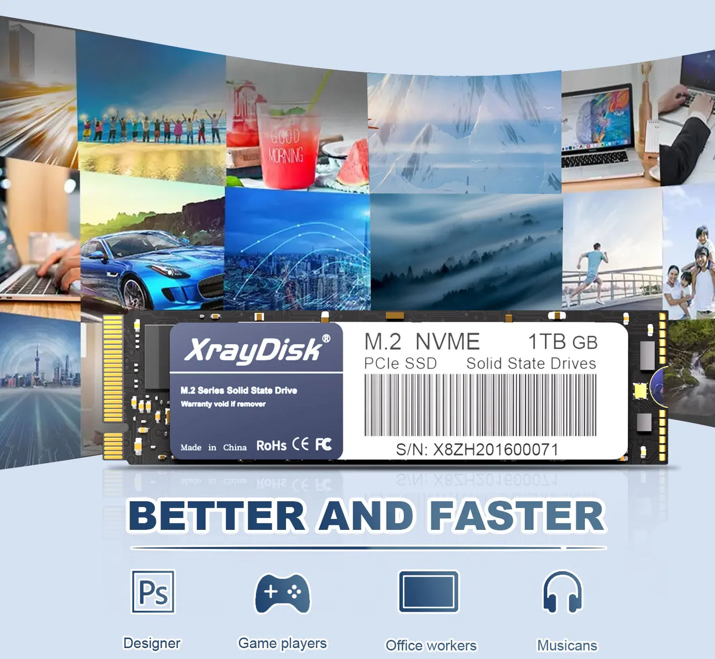 XrayDisk M.2 SSD PCIe NVME 128GB 256GB 512GB 1TB Gen3*4 & 4*4 Solid State Drive 2280 Internal Hard Disk HDD for Laptop Desktop