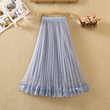 Tutu Tulle Long Maxi Skirt Women Fashion 2023 Korean Cute Pink High Waist Pleated Skirt Mesh Female Lady Aesthetic Faldas