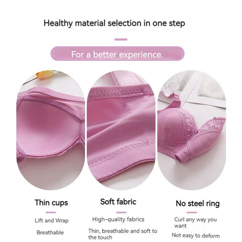New Large Size Sexy Luxury Lace Non-steel Ring WOMEN'S Bra Push up Comfortable Four Rows of Buckle Thin Section Ladies Underwear