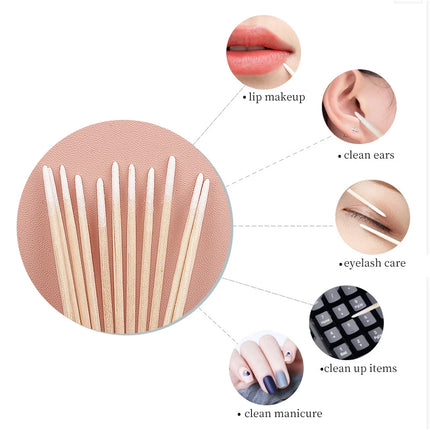 100/300 Pcs Disposable Ultra-small Cotton Swab Brush Lint Free Micro Wood Makeup Brushes Eyelash Extension Glue Removing Tools
