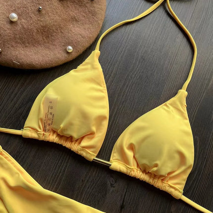 2025 New Sexy Triangle Bathing Suit for Women Brazilian Bikinis Halter Swimwear Push Up Swimsuit Metal Chain Beach Bikini Set