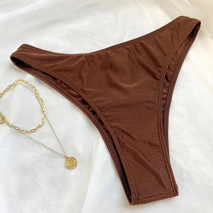 Solid Color Bikinis Push Up Swimwear Women Halter Bikini Set Shiny Swimsuit Push Up Bathing Suits Bandage Beachwear Thong