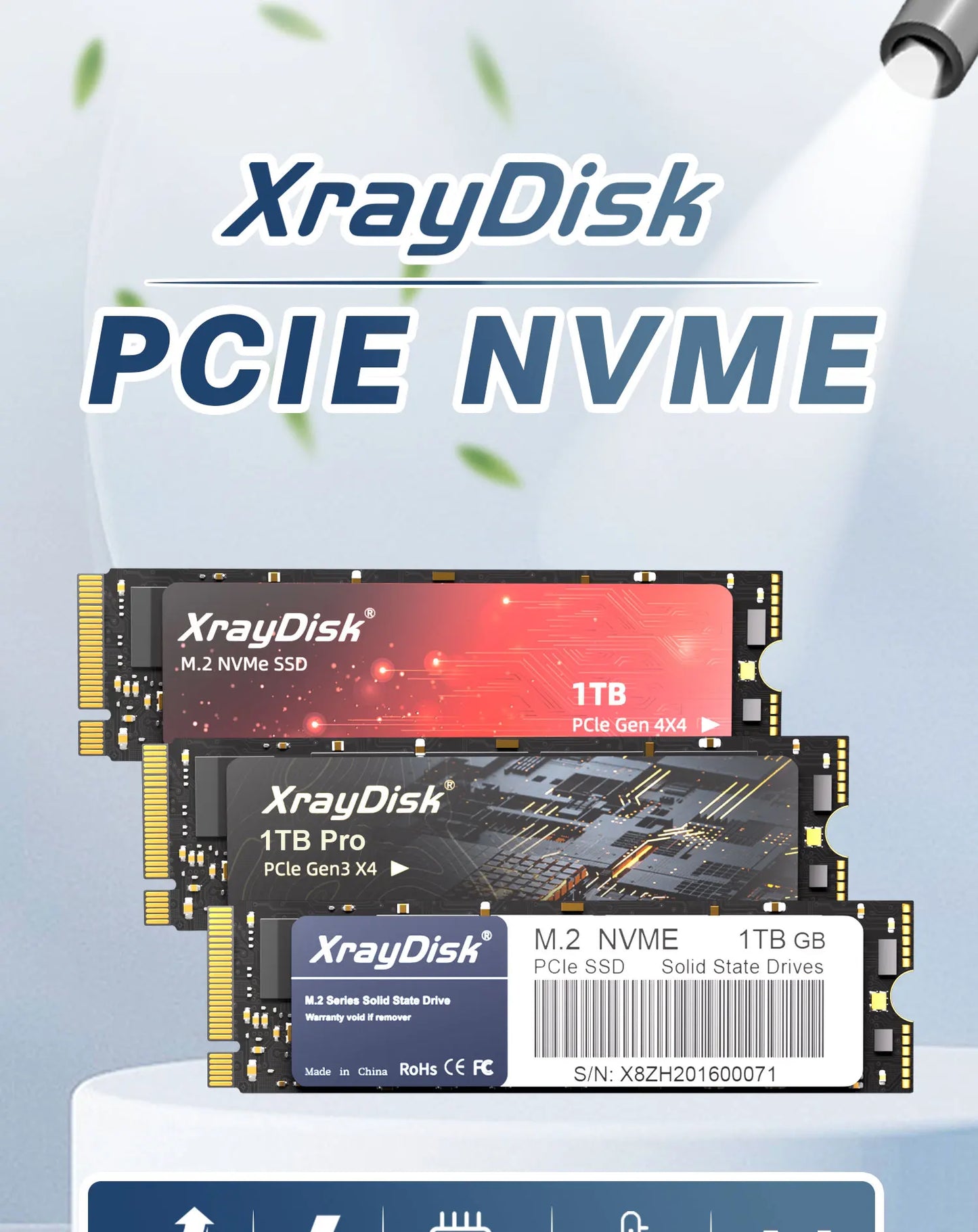 XrayDisk M.2 SSD PCIe NVME 128GB 256GB 512GB 1TB Gen3*4 & 4*4 Solid State Drive 2280 Internal Hard Disk HDD for Laptop Desktop