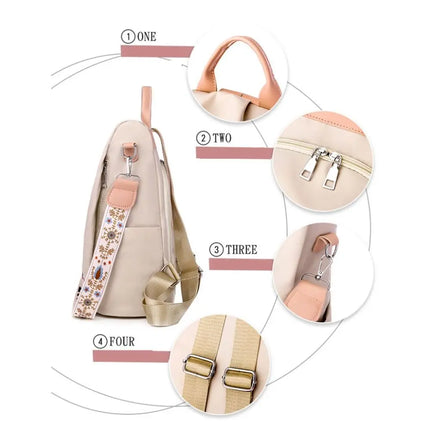 Waterproof Oxford Women Backpack Fashion Anti-theft School Bag Embroidery Designer Female Large Capacity Travel Shoulder Handbag