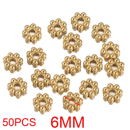 50pcs Stainless Steel Daisy Snowflake Flower Spacer Beads Gold Plated Loose Bead Cap for DIY Needlework Jewelry Making Bracelet