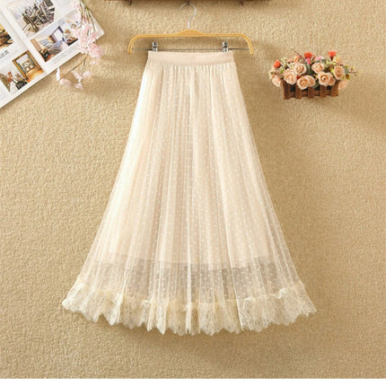 Tutu Tulle Long Maxi Skirt Women Fashion 2023 Korean Cute Pink High Waist Pleated Skirt Mesh Female Lady Aesthetic Faldas