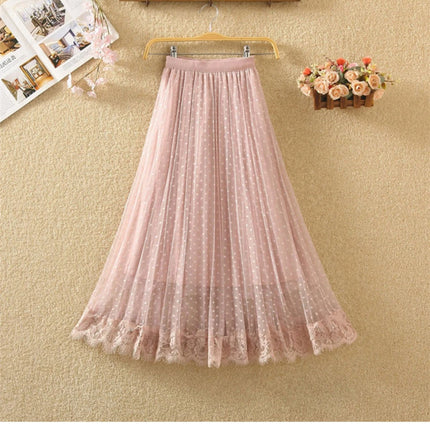 Tutu Tulle Long Maxi Skirt Women Fashion 2023 Korean Cute Pink High Waist Pleated Skirt Mesh Female Lady Aesthetic Faldas