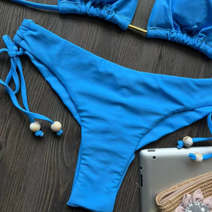 2025 New Sexy Triangle Bathing Suit for Women Brazilian Bikinis Halter Swimwear Push Up Swimsuit Metal Chain Beach Bikini Set