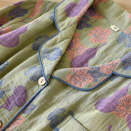 2024 Japanese Spring and Autumn New Women's Pajama Set 100% Cotton Vintage Long sleeved Pants Two Piece Set for Home Furnishings