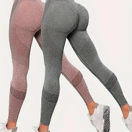 Women's 2-Piece Hip Lift Yoga Leggings Exercise High-Waisted Tummy Tuck Breathable Hp Lift Pants