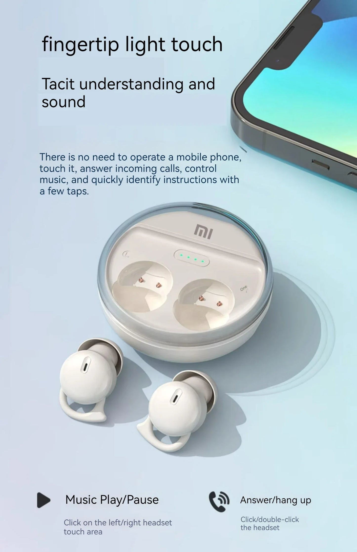 XIAOMI TWS Wireless Earbuds Bluetooth5.3 Sleeping Headphone Mijia Invisible Mini Earphone Noise Cancelling Comfortable Headset