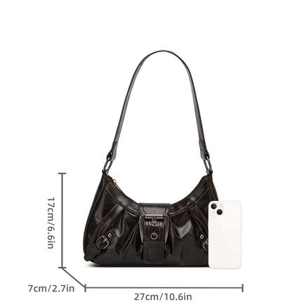 Y2K Retro Style Shoulder Bag, Maillard Pleated Rivet Armpit Bag, Fashionable Ladies Cool Leather Shoulder Bag