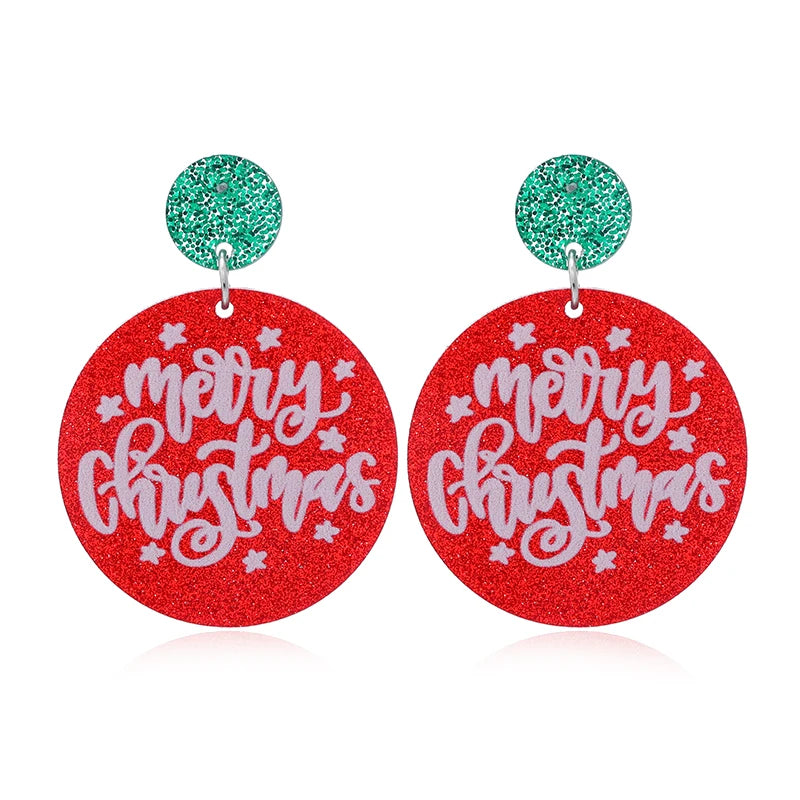 2pcsEurope and the United States Christmas earrings round cookies Christmas acrylic earrings earrings girl