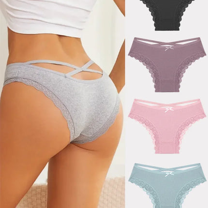 4PCS Women's Cotton Briefs Sexy Female Underpants Elasticity Comfortable Underwear Panties Lingerie S-XL  Solid Color Intimate