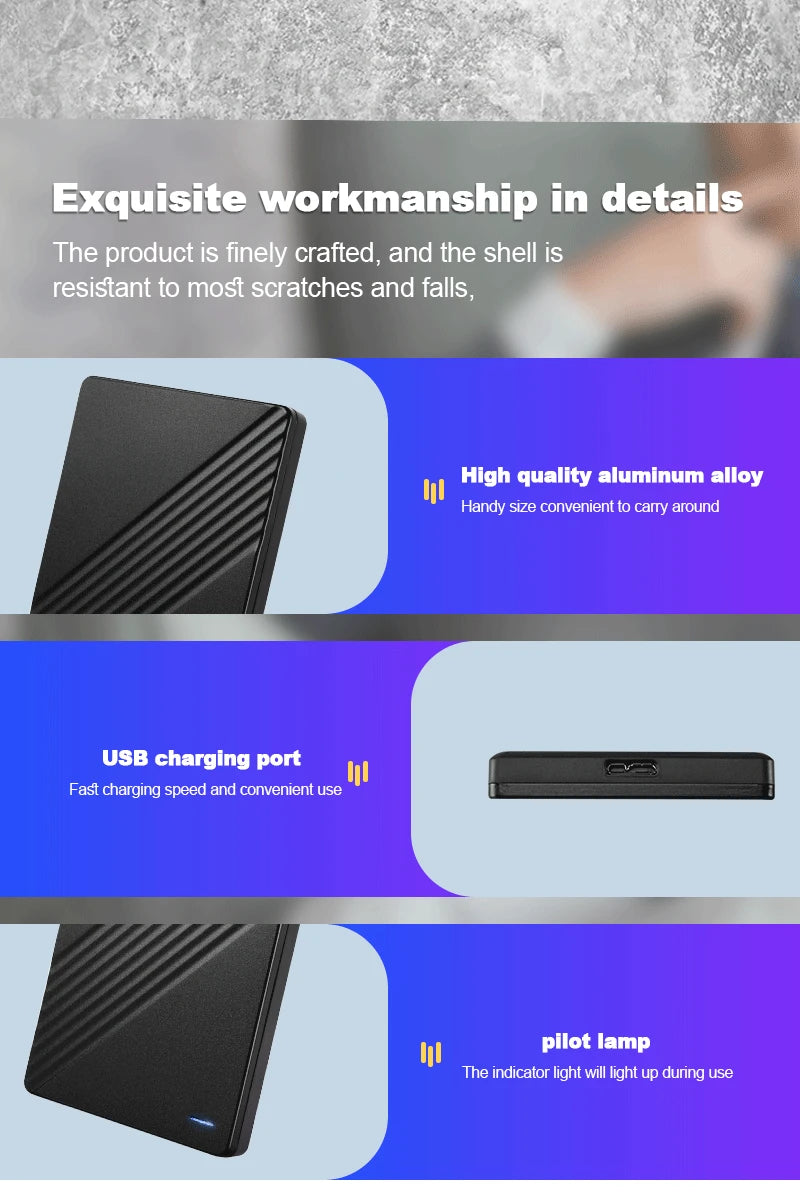Portable External HD 1TB External Hard Drive HDD 500GB 250GB Memory USB 3.0 High Speed Flash Drive For Laptop PC MacBook PS4 PS5