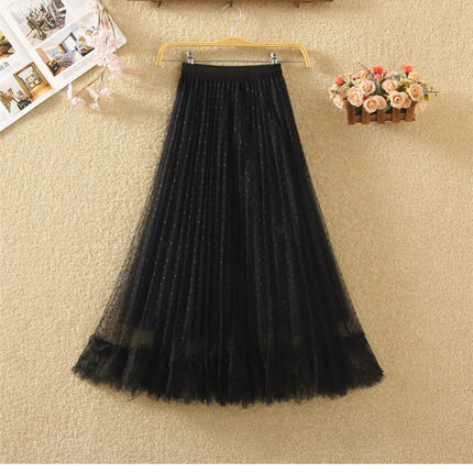 Tutu Tulle Long Maxi Skirt Women Fashion 2023 Korean Cute Pink High Waist Pleated Skirt Mesh Female Lady Aesthetic Faldas