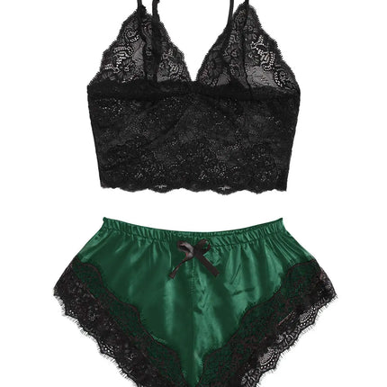 Women's 2 Piece Sexy Lace Pajama Set See-Through Bralette Cami Top and Shorts Breathable Sleepwear Plus Size Summer Lingerie