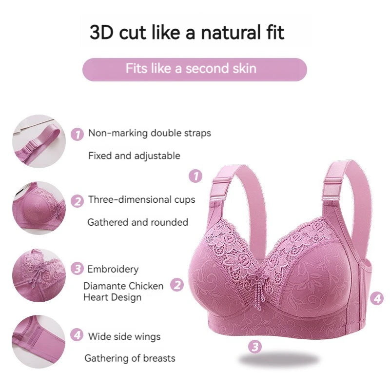 New Large Size Sexy Luxury Lace Non-steel Ring WOMEN'S Bra Push up Comfortable Four Rows of Buckle Thin Section Ladies Underwear