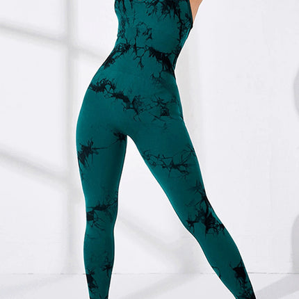 Women's Tie Dye Seamless Workout Jumpsuits One Piece Soft&Stretchy Fashion V-Neck Halter Open Back Yoga Sports Bodysuit