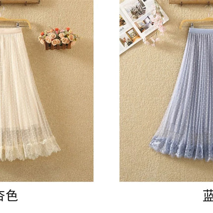 Tutu Tulle Long Maxi Skirt Women Fashion 2023 Korean Cute Pink High Waist Pleated Skirt Mesh Female Lady Aesthetic Faldas