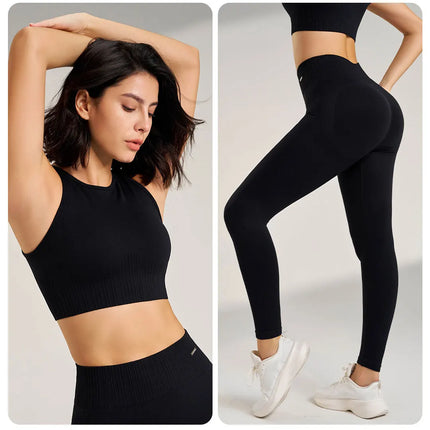 Yoga Clothing Set Women's High Waisted Leggings and Top Two Piece Seamless Fitness Exercise Clothing Fitness Workout Underwear