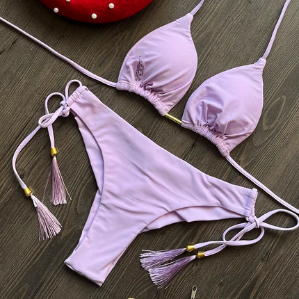 2025 New Sexy Triangle Bathing Suit for Women Brazilian Bikinis Halter Swimwear Push Up Swimsuit Metal Chain Beach Bikini Set