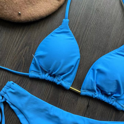 2025 New Sexy Triangle Bathing Suit for Women Brazilian Bikinis Halter Swimwear Push Up Swimsuit Metal Chain Beach Bikini Set