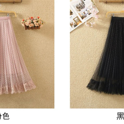 Tutu Tulle Long Maxi Skirt Women Fashion 2023 Korean Cute Pink High Waist Pleated Skirt Mesh Female Lady Aesthetic Faldas