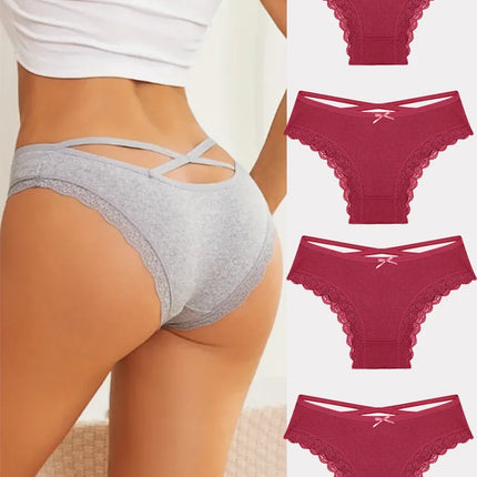 4PCS Women's Cotton Briefs Sexy Female Underpants Elasticity Comfortable Underwear Panties Lingerie S-XL  Solid Color Intimate