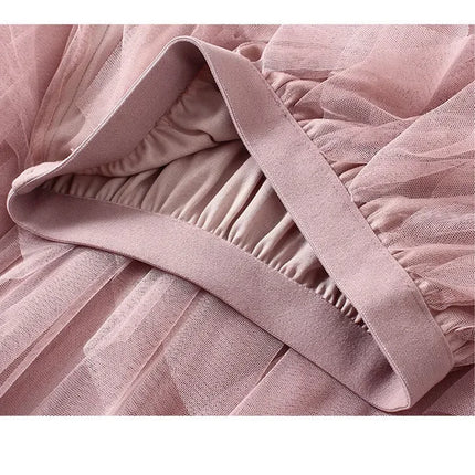 Tutu Tulle Long Maxi Skirt Women Fashion 2023 Korean Cute Pink High Waist Pleated Skirt Mesh Female Lady Aesthetic Faldas