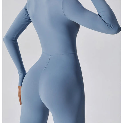 Yoga Boilersuit Long Sleeved Women's Sportswear Gym Zipper Jumpsuits Workout High-intensity Fitness One-piece Skin-tight Garment