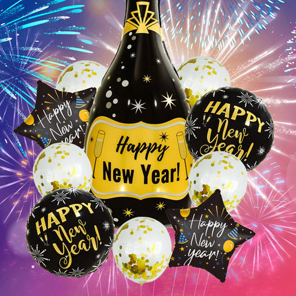 10pcs Happy New Year Champagne Bottle Balloon Set New Year Party Decorations Navidad 2024