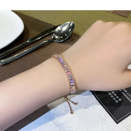 Full of Rhinestone Stainless Steel Bracelet For Women 2022 New  Designer Shiny Luxury Zircon Adjustable Bracelets Jewelry Gift