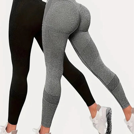 Women's 2-Piece Hip Lift Yoga Leggings Exercise High-Waisted Tummy Tuck Breathable Hp Lift Pants