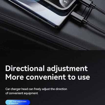 120W 4 IN 1 Car Charger with Retractable Cable and 2 USB Ports USB Type C Cigarette Lighter Adapter For IPhone Samsung Huawei