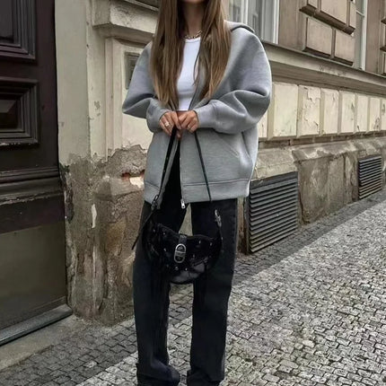 2024 Spring and Autumn New Casual Street Loose Oversize Hooded Zipper Hoodie Space Cotton Jacket Coat Lazy Women's Cardigan