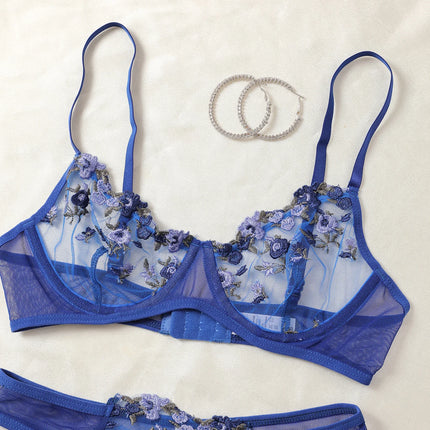 2-Pieces Fancy Sexy Lingerie Set Woman Semi-Sheer Women's Underwear Embroidery Beautiful Bra And Panty Sets Erotic Outfits