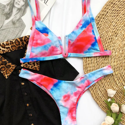 Splicing Denim V Shaped Thong Bikini Women Swimsuit Female Swimwear Two Pieces Bikini Set Bather Push Up Bathing Suit Swim Lady
