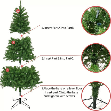 6FT/1.8m Green Artificial Christmas Tree, Traditional 850 Branches XMAS Tree With Metal Stand, Realistic Natural Branches For Indoor/Outdoor, Home Office Store Party Holiday Decor| Easy To Assemble