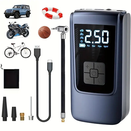 Portable Car Tire Inflator Pump with LED Light – USB Rechargeable Digital Air Compressor, 18650 Lithium Battery Powered, Compact Electric Pump for Cars, Motorcycles, Bicycles & Sports Balls | Modern Car Accessory with Digital Display