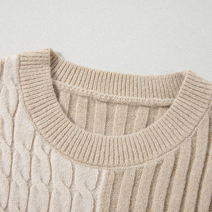 Cable-Knit Color Block Round Neck Sweater