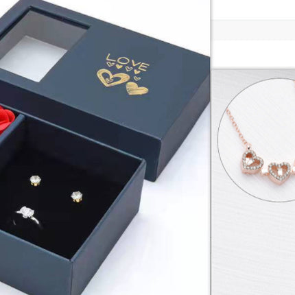 Retro Magnetic Folding Heart Shaped Four Leaf Clover Pendant Necklace Women Love Clavicle Chain Gifts Openable Choker Jewelry