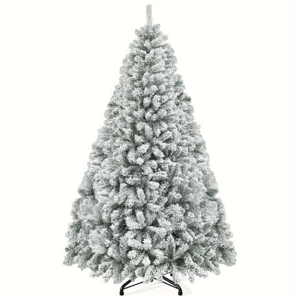 YardFunK 6ft Artificial Christmas Tree, Full Snow Flocked Xmas Tree With Foldable Metal Stand 880 Flocked Tips For Home Party Decorations, 182cm