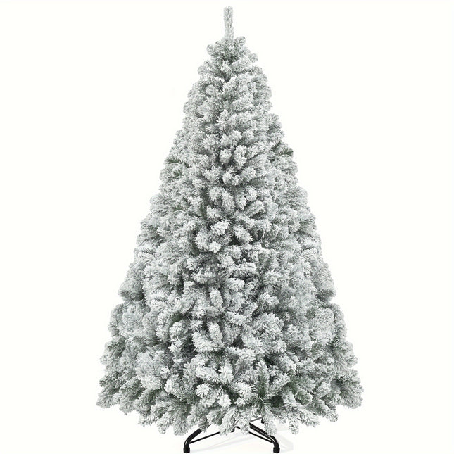 YardFunK 6ft Artificial Christmas Tree, Full Snow Flocked Xmas Tree With Foldable Metal Stand 880 Flocked Tips For Home Party Decorations, 182cm