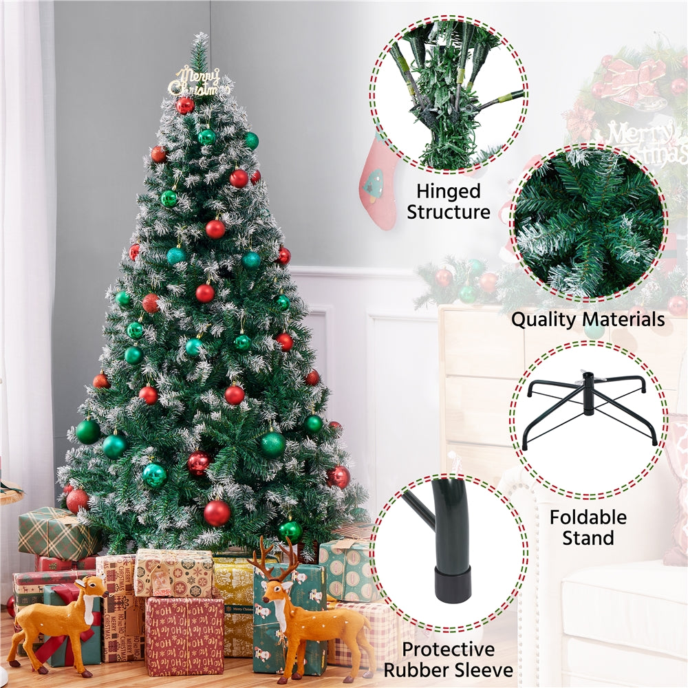 Costoffs Artificial Christmas Tree Snow Dusted Christmas Tree Hinged Lifelike Spruce Holiday Decorative Tree with Foldable Stand and PVC Tips