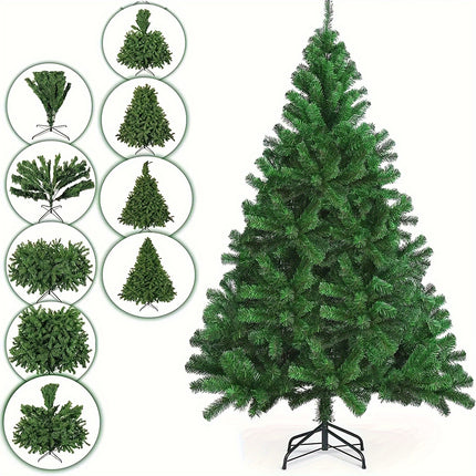 6FT/1.8m Green Artificial Christmas Tree, Traditional 850 Branches XMAS Tree With Metal Stand, Realistic Natural Branches For Indoor/Outdoor, Home Office Store Party Holiday Decor| Easy To Assemble