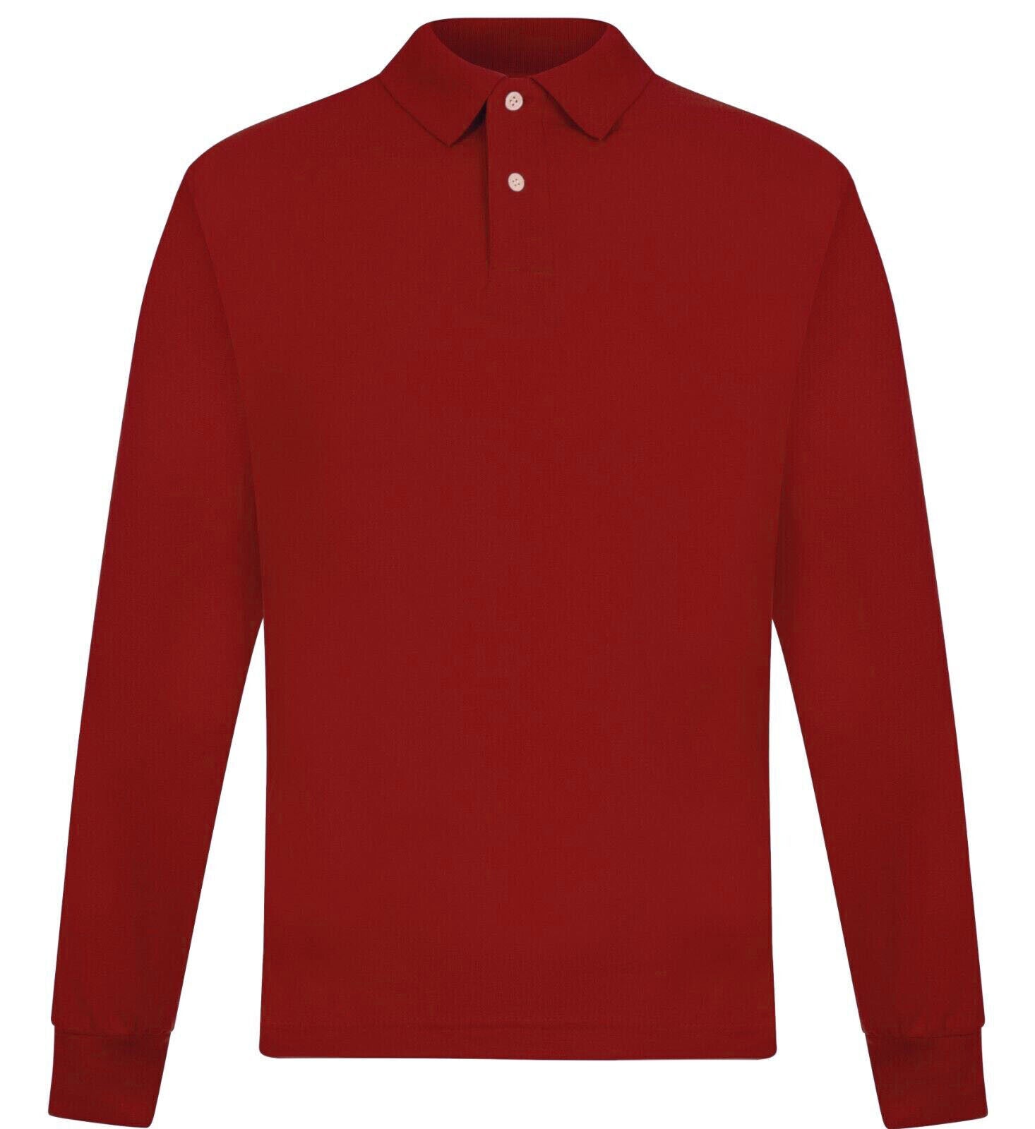 Mens Long Sleeve Polo Shirt Casual Top 2 Button Collared Pique Lightweight