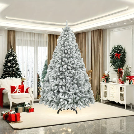 YardFunK 6ft Artificial Christmas Tree, Full Snow Flocked Xmas Tree With Foldable Metal Stand 880 Flocked Tips For Home Party Decorations, 182cm