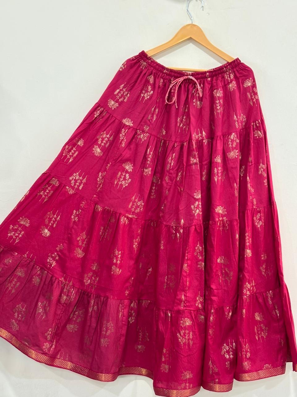 Blackfever Elegant Pink Printed Tiered Skirt – Free Size