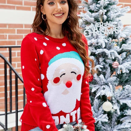 Women's Tops Santa Pullover Sweater Autumn And Winter Letter Embroidery Christmas Red Sweaters Long Sleeve Crew Neck Clothes